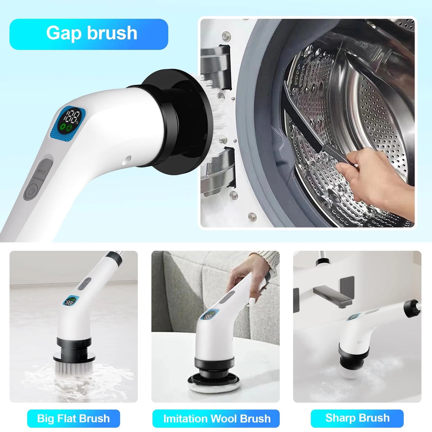 Cordless Electric Spin Scrubber 7-in-1 Bathroom Cleaning Brush