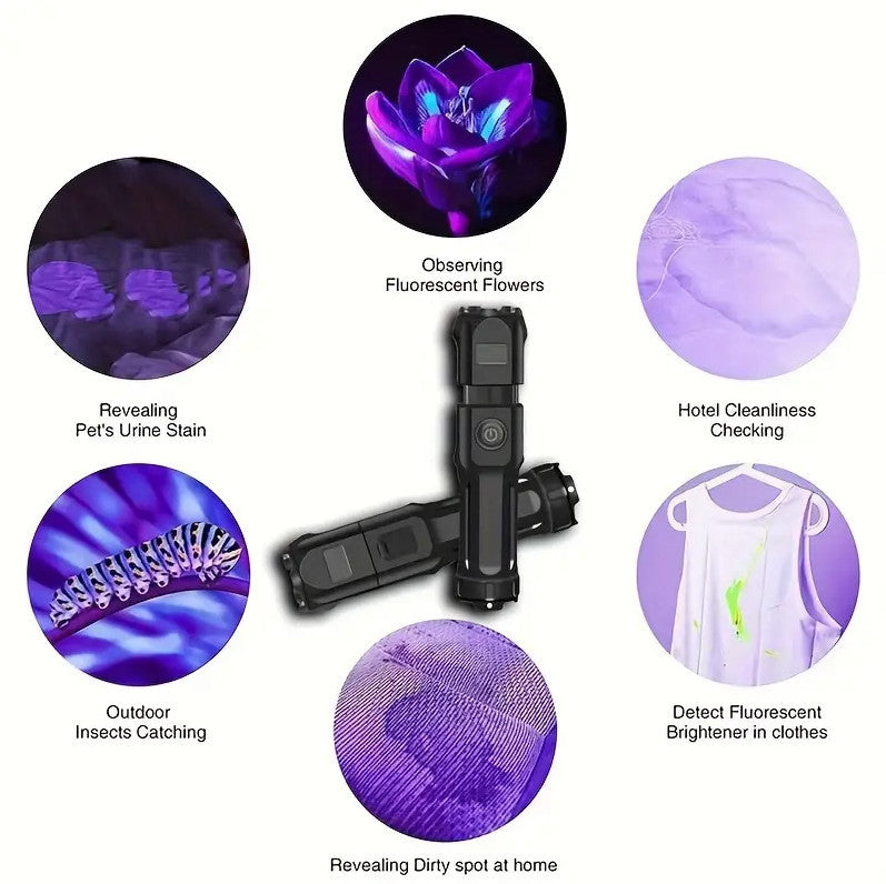 Premium UV Flashlight Torch Pocket Size Telescopic Zoom USB Rechargeable UK