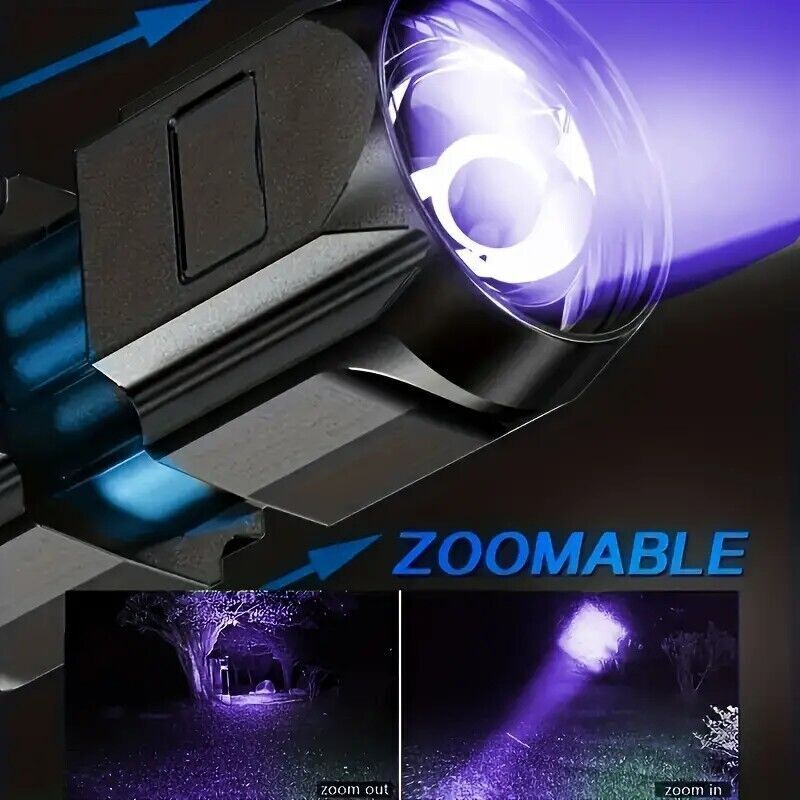 Premium UV Flashlight Torch Pocket Size Telescopic Zoom USB Rechargeable UK