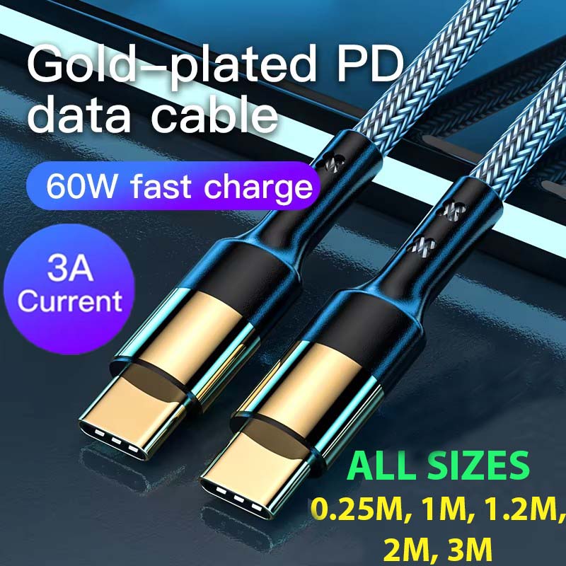 Luxury Gold 60W USB C to USB C Cable – Fast Charging Braided Lead for iPhone & Android