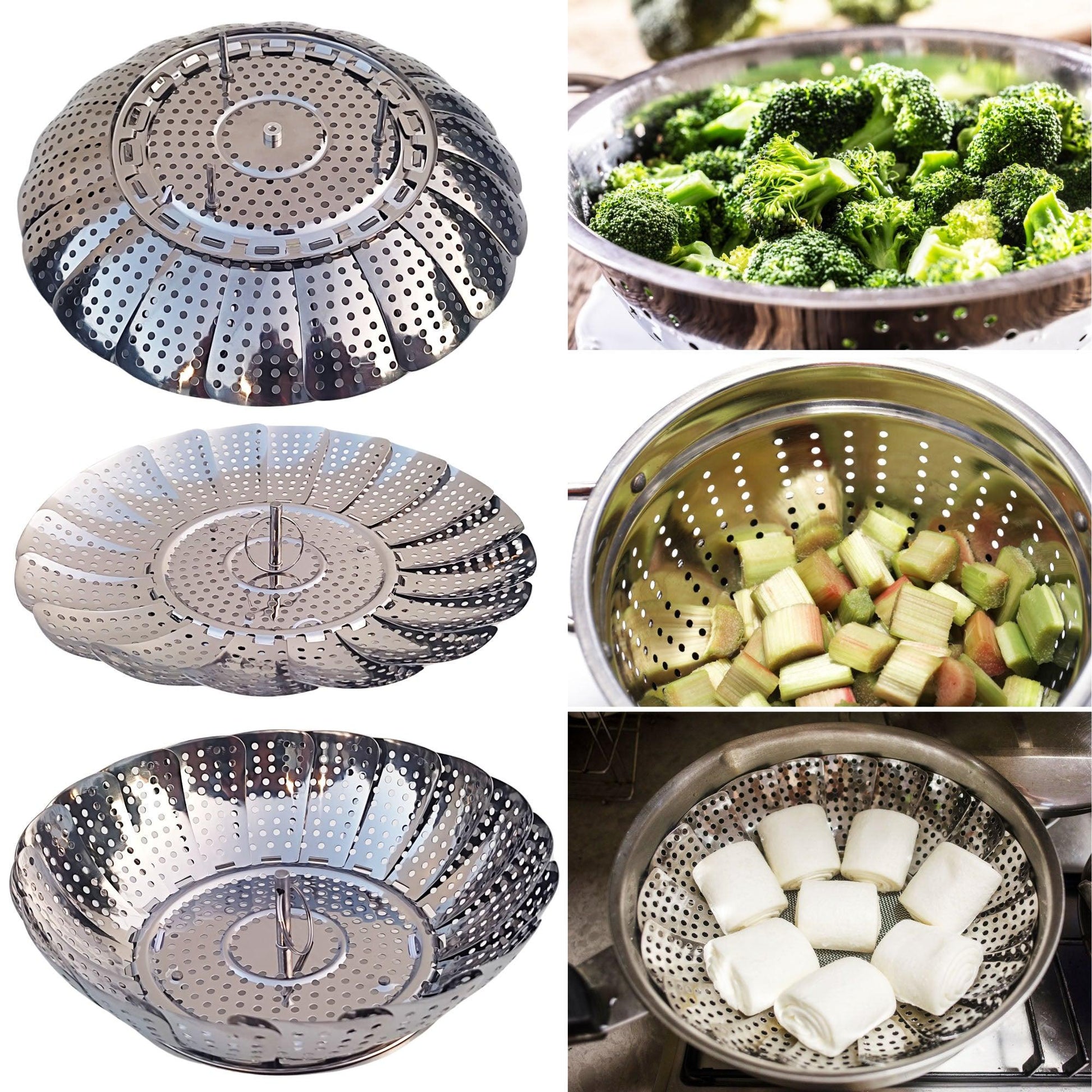 Stainless Steel Extendable Food Steamer Basket with Collapsible Handle & Anti-Hot Design Stainless Steel Food Steamer Extendable Basket Folding Collapsible Handle Anti-Hot - Fabulous Corner