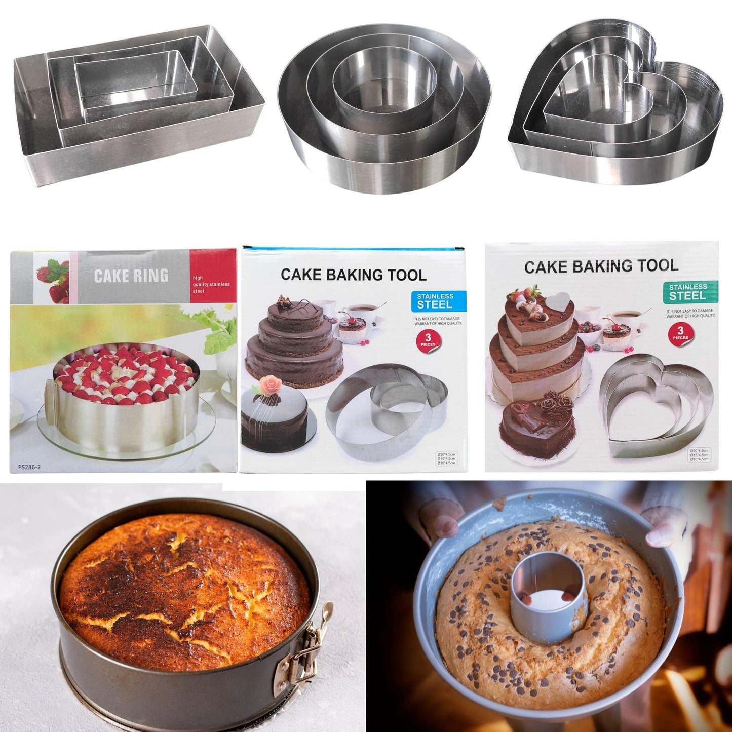 4”-8” Cake Rings Round Rectangle Heart Cutter Mould Stainless Steel Mousse Cookie Egg Icing Mold - Fabulous Corner