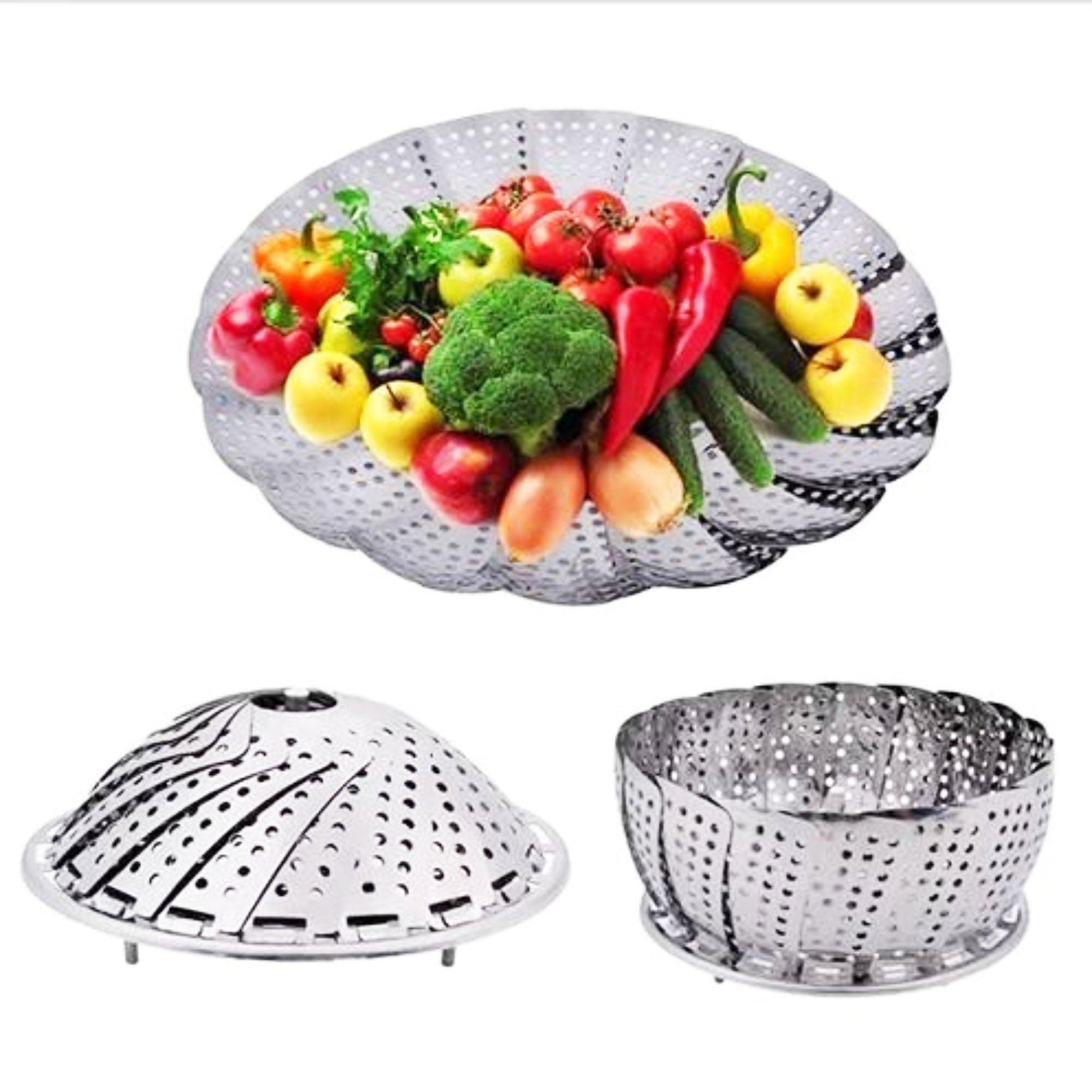 Stainless Steel Extendable Food Steamer Basket with Collapsible Handle & Anti-Hot Design Stainless Steel Food Steamer Extendable Basket Folding Collapsible Handle Anti-Hot - Fabulous Corner