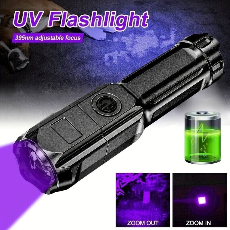 Premium UV Flashlight Torch Pocket Size Telescopic Zoom USB Rechargeable UK