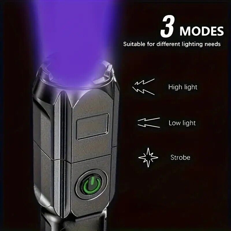 Premium UV Flashlight Torch Pocket Size Telescopic Zoom USB Rechargeable UK