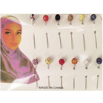 Shambala Pin Clip Hijab Scarf Multicolor Crystal Diamante Ball Abaya Shawl Scarf Pins - Fabulous Corner