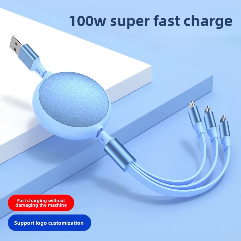 Universal 3 in 1 Retractable Data Cable – All-in-One Fast Charging Lead for iPhone & Android