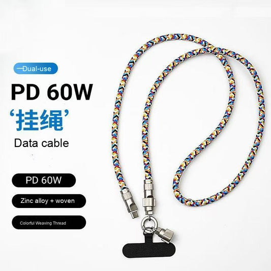60W PD Rainbow Braided USB C to USB C Cable – Fast Charge Phone Lanyard Strap