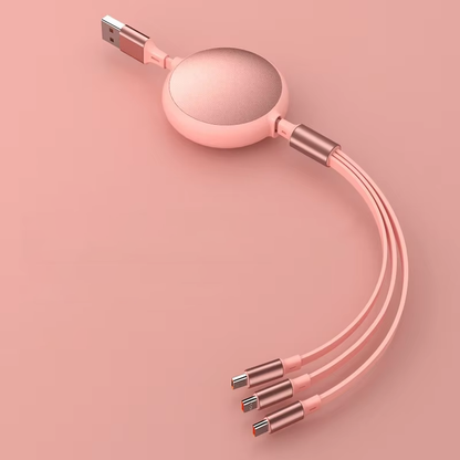 Universal 3 in 1 Retractable Data Cable – All-in-One Fast Charging Lead for iPhone & Android