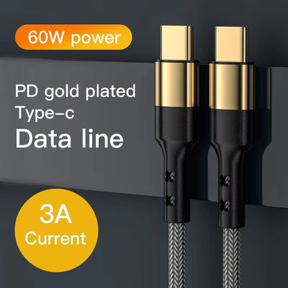 Luxury Gold 60W USB C to USB C Cable – Fast Charging Braided Lead for iPhone & Android