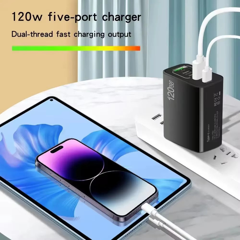 Ultra-Fast GaN Charger 67W / 120W – 5-Port USB C Power Delivery Hub for MacBook, iPhone & Samsung