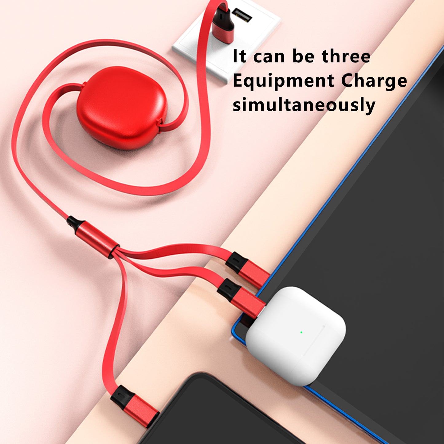 Universal 3 in 1 Retractable Data Cable – All-in-One Fast Charging Lead for iPhone & Android