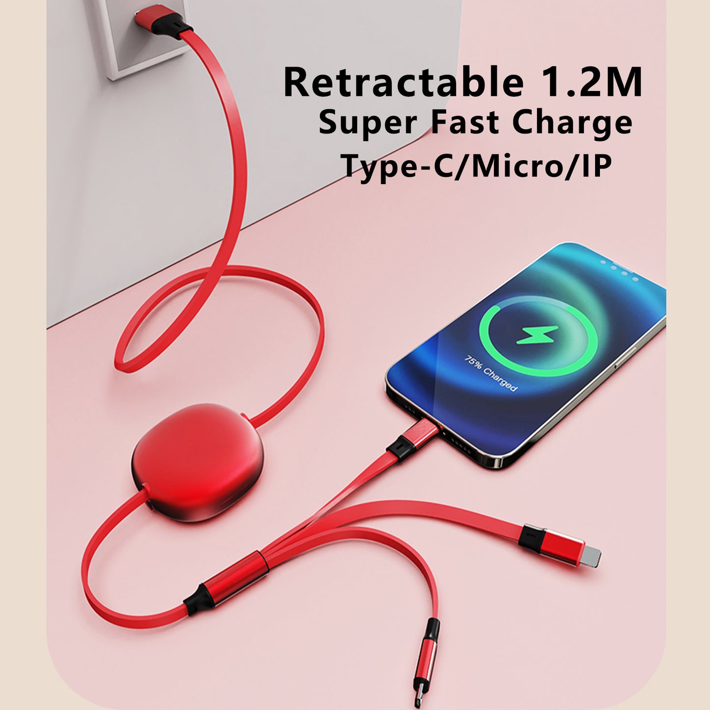Universal 3 in 1 Retractable Data Cable – All-in-One Fast Charging Lead for iPhone & Android