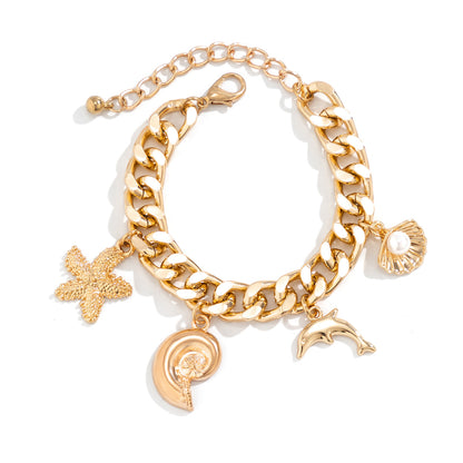 Boho Conch Dolphin Starfish Pendant Choker Bracelet Tassel Chain Jewelry