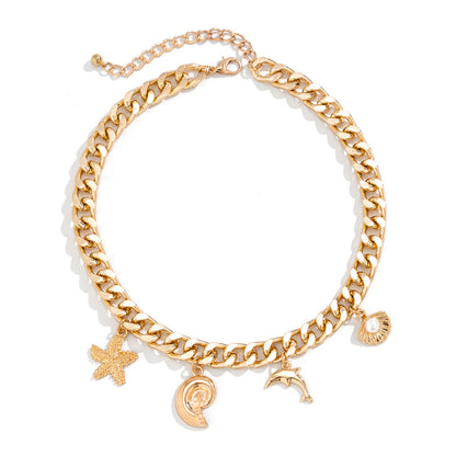 Boho Conch Dolphin Starfish Pendant Choker Bracelet Tassel Chain Jewelry