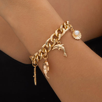 Boho Conch Dolphin Starfish Pendant Choker Bracelet Tassel Chain Jewelry