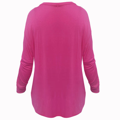 Chic Oversized Batwing Sleeve High-Low T-Shirt - Women's Round Neck Long Sleeve Top - Fabulous Corner