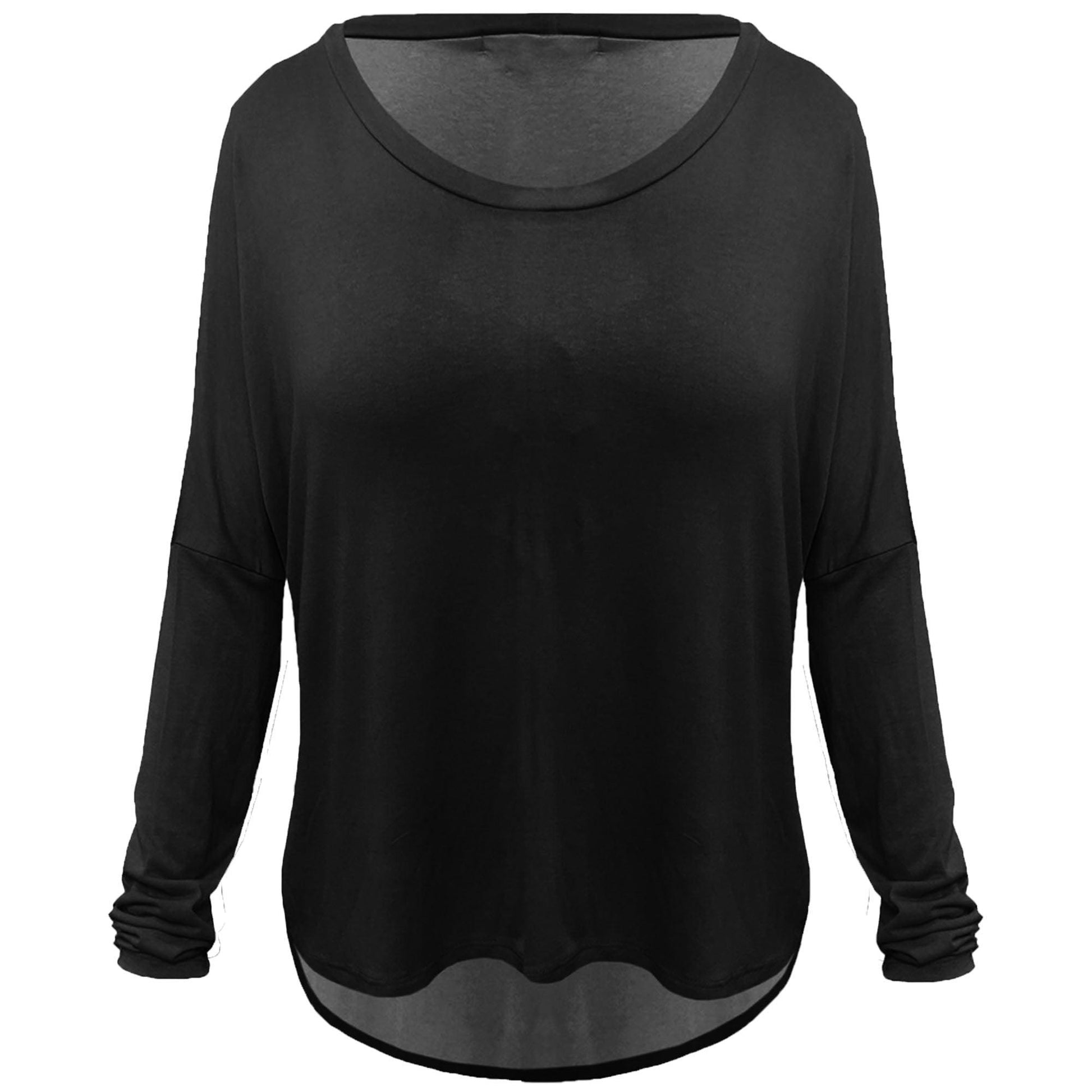 Chic Oversized Batwing Sleeve High-Low T-Shirt - Women's Round Neck Long Sleeve Top - Fabulous Corner