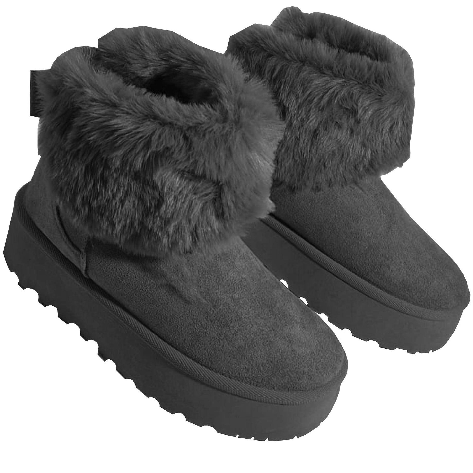 Womens Ladies Ankle Length Chunky Platform Faux Fur Pull Up Fashion Boots Shoes Warm Winter Snow Boots Anti Slip - Fabulous Corner