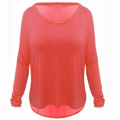 Chic Oversized Batwing Sleeve High-Low T-Shirt - Women's Round Neck Long Sleeve Top - Fabulous Corner