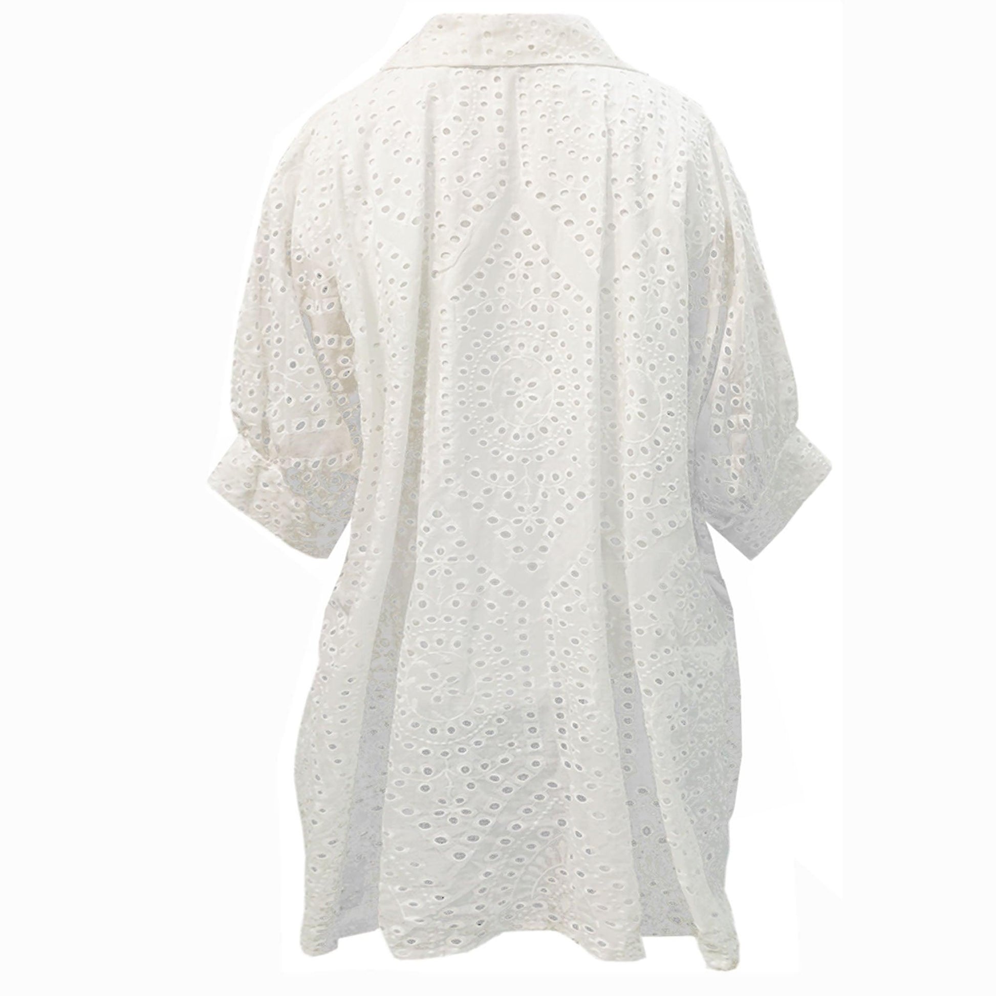 Golden Elegance: Front Button Loose-Fit Shirt Short Dress Top Ladies Womens Embroidered Blouse - Fabulous Corner