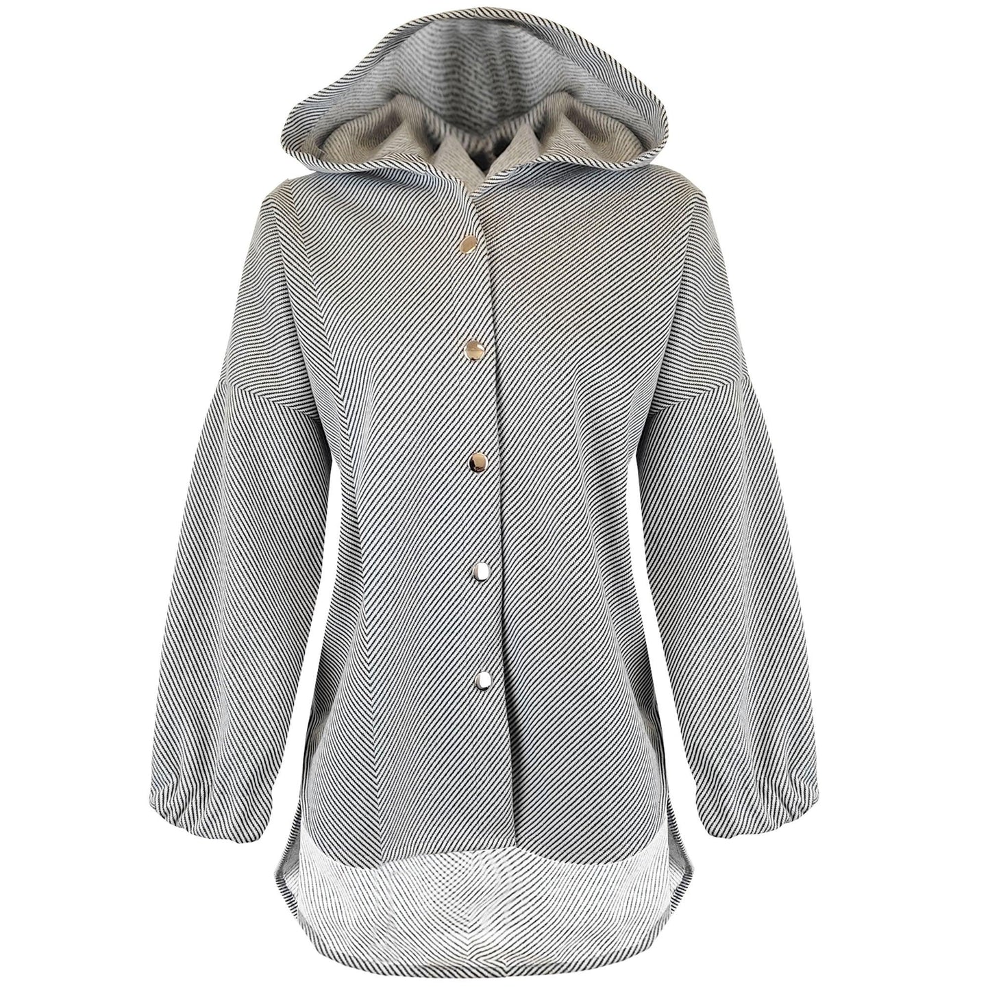 New Womens Ladies High Low Front Button Hi Lo Hooded Hoody Long Cardi Jumper Top - Fabulous Corner