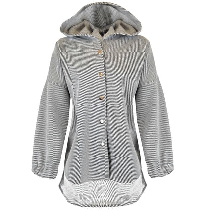 New Womens Ladies High Low Front Button Hi Lo Hooded Hoody Long Cardi Jumper Top - Fabulous Corner