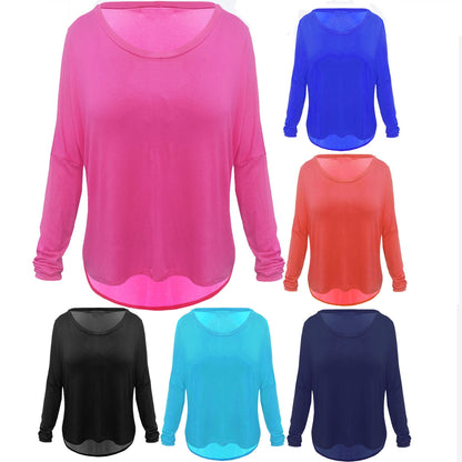 Chic Oversized Batwing Sleeve High-Low T-Shirt - Women's Round Neck Long Sleeve Top - Fabulous Corner