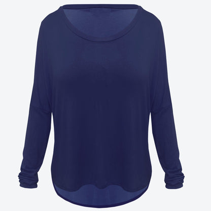 Chic Oversized Batwing Sleeve High-Low T-Shirt - Women's Round Neck Long Sleeve Top - Fabulous Corner