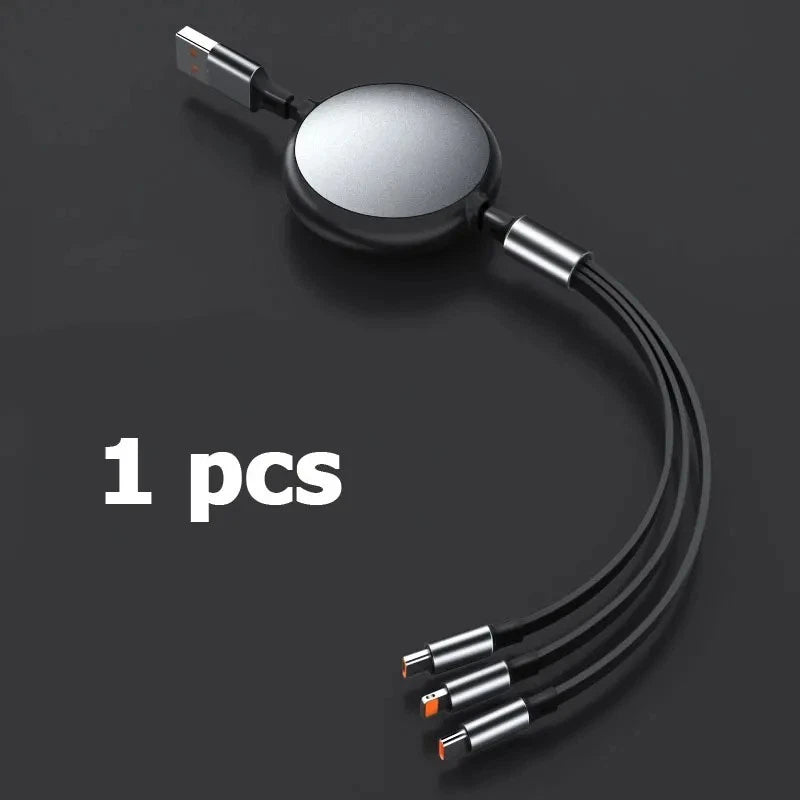 Universal 3 in 1 Retractable Data Cable – All-in-One Fast Charging Lead for iPhone & Android