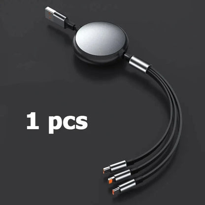 Universal 3 in 1 Retractable Data Cable – All-in-One Fast Charging Lead for iPhone & Android