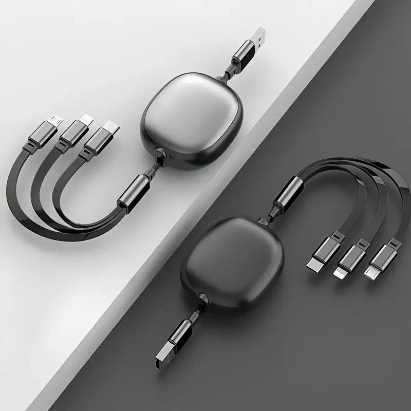 Universal 3 in 1 Retractable Data Cable – All-in-One Fast Charging Lead for iPhone & Android