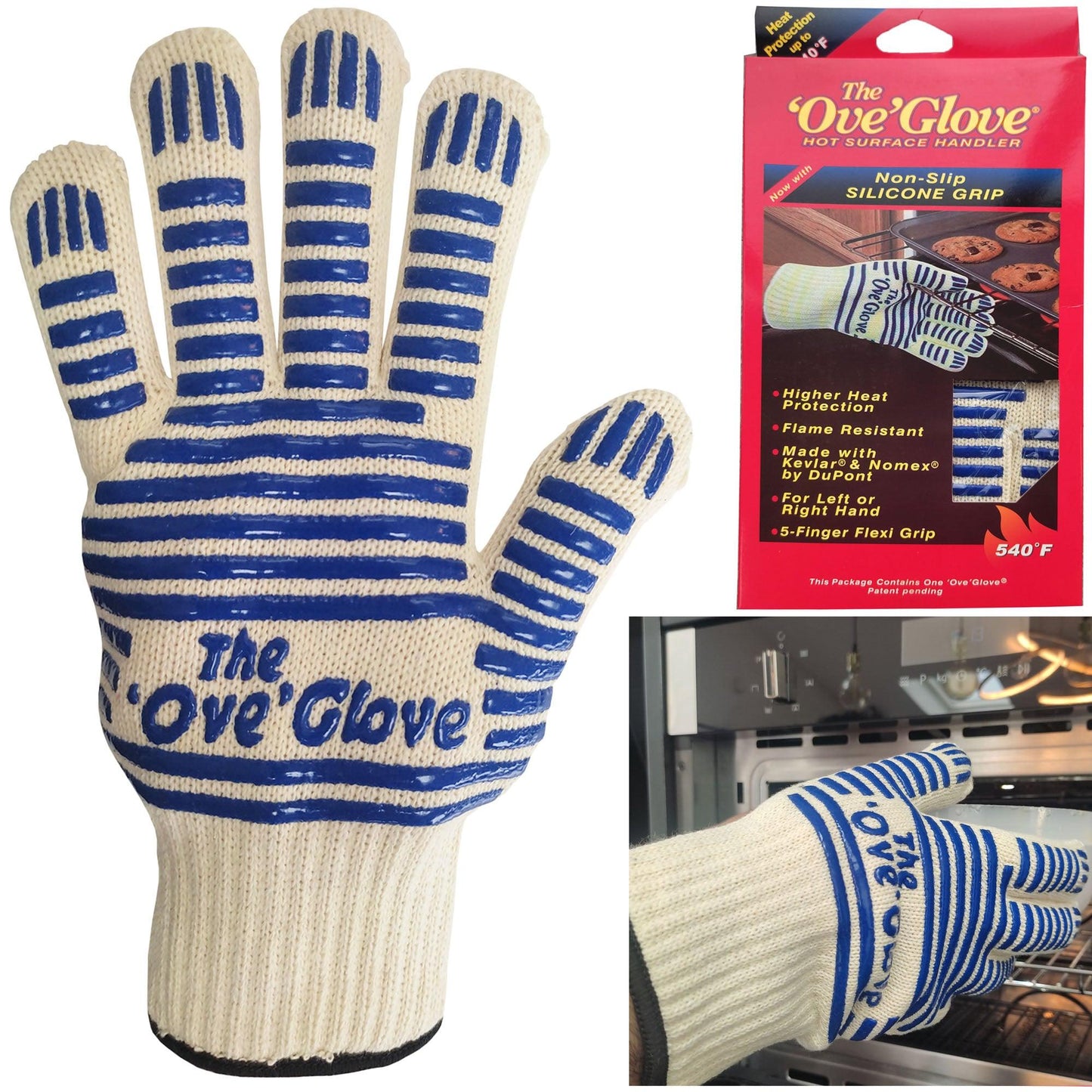 The Ove Glove Oven Mittens Heat Resistant Kitchen Microwave Handling Hot Surface Baking Grilling BBQ Cooking Fireplace Gloves - Fabulous Corner